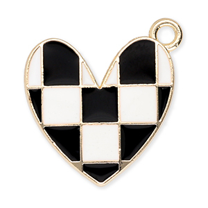Bedels metaal hart met blokjes Gold-black-white