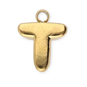 Roestvrij stalen (RVS) Stainless steel bedels letter T Gold