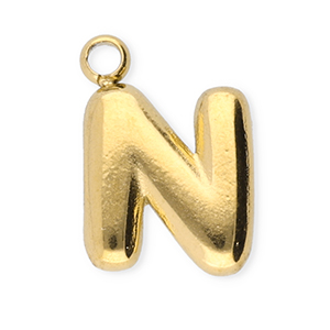 Roestvrij stalen (RVS) Stainless steel bedels letter N Gold