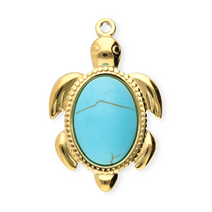 Roestvrij stalen (RVS) Stainless steel bedels schildpad Gold-blue