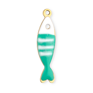 Roestvrij stalen (RVS) Stainless steel bedels vis Gold-mint turquoise-white