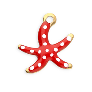 Roestvrij stalen (RVS) Stainless steel bedels zeester Gold-red-white