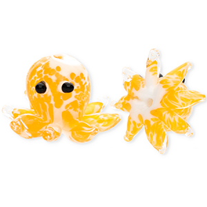 Handgemaakte glaskralen octopus Light orange-white