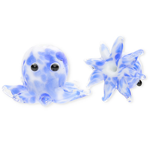 Handgemaakte glaskralen octopus Blue-white