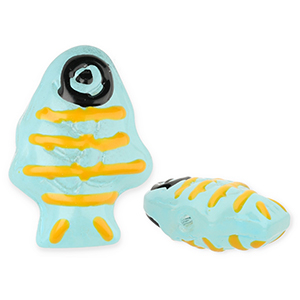 Handgemaakte glaskralen vis Light blue-yellow-black
