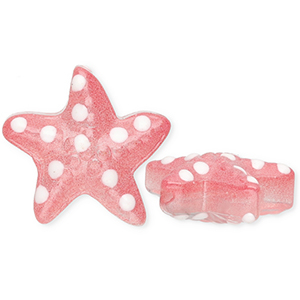Handgemaakte glaskralen zeester Transparent coral pink-white