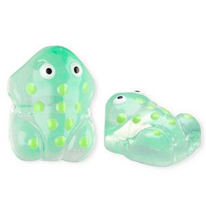 Handgemaakte glaskralen kikker Transparent meo mint green-white-black