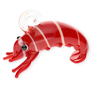 Handgemaakte glasbedels kreeft Dark red-white