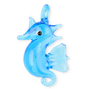 Handgemaakte glasbedels zeepaard Blue