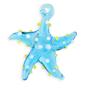 Handgemaakte glasbedels zeester Transparent blue-white-yellow