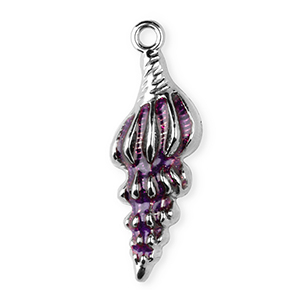 Roestvrij stalen (RVS) Stainless steel bedels enamel schelp Silver-purple