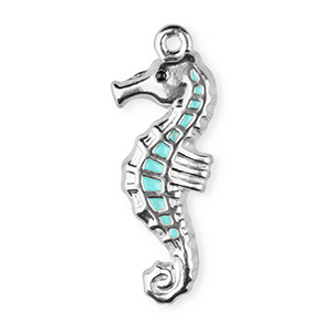 Roestvrij stalen (RVS) Stainless steel bedels enamel zeepaardje Silver-light blue