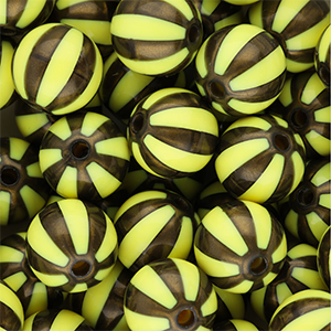 12 mm DQ&reg; acryl kralen met strepen Yellow-golden brown