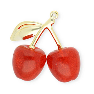 Acryl hangers kersen Gold-red glitter