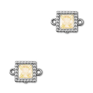 Roestvrij stalen (RVS) Stainless steel tussenstukken zirkonia vierkant Silver-light orange