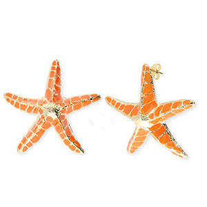 Trendy oorbellen&nbsp;/&nbsp;oorstekers enamel zeester met RVS steker Gold-orange