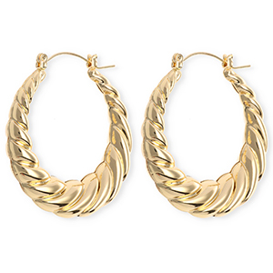 Statement oorbellen&nbsp;/&nbsp;creolen twisted met RVS steker Gold