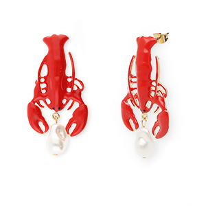 Trendy oorbellen&nbsp;/&nbsp;oorstekers enamel kreeft met RVS steker Gold-red-white