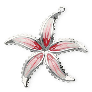 Roestvrij stalen (RVS) Stainless steel bedels bloem Silver-pearl white-pink-cherry pink