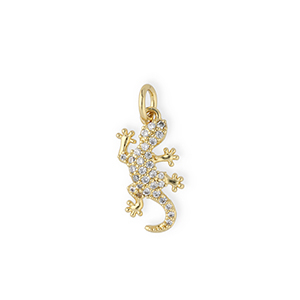 Brass TQ metaal bedels hagedis met strass Gold-transparent