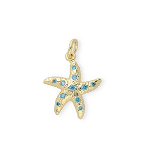 Brass TQ metaal bedels zeester met strass Gold-blue