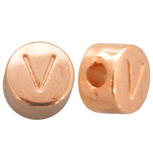 DQ metalen letterkraal V Ros&eacute; goud (nikkelvrij)