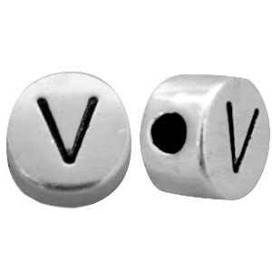 DQ metalen letterkraal V Antiek zilver (nikkelvrij)