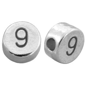 DQ metalen cijferkralen # 9  Antiek zilver (nikkelvrij) 
