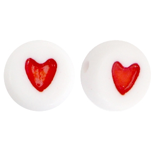 Letterkralen van acryl hartjes Rood-Wit