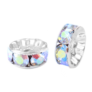 Strass kralen rondellen 6mm Silver-crystal AB coated