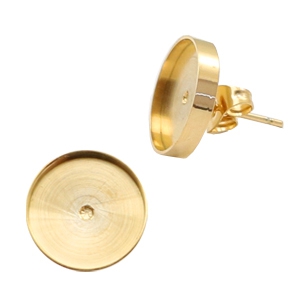 Polaris Steel (RVS) oorbellen met setting voor 7mm cabochon/Swarovski SS34 Goud