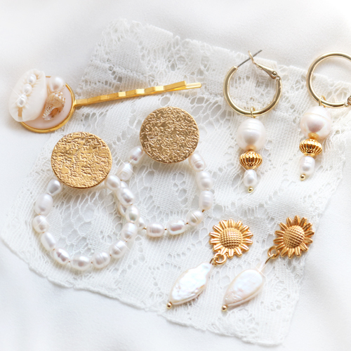 Inspiratie voor het maken van haaraccessoires en oorbellen met zoetwaterparels: 