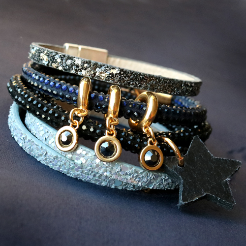 Armbanden met glitters die tijdloos, chique en feestelijk zijn gemaakt van glitterkoord met strass en glitter (imi) leer