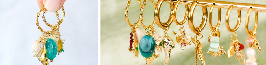 Nieuwe serie zomerse brass charms met enamel en steentjes